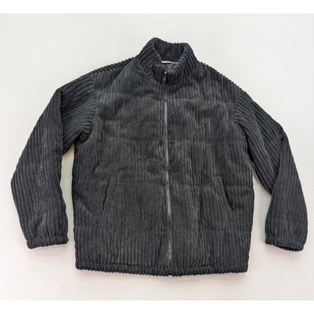 Angashion Women's Jacket Size XL Gray Ribbed Plush Fleece Full Zip